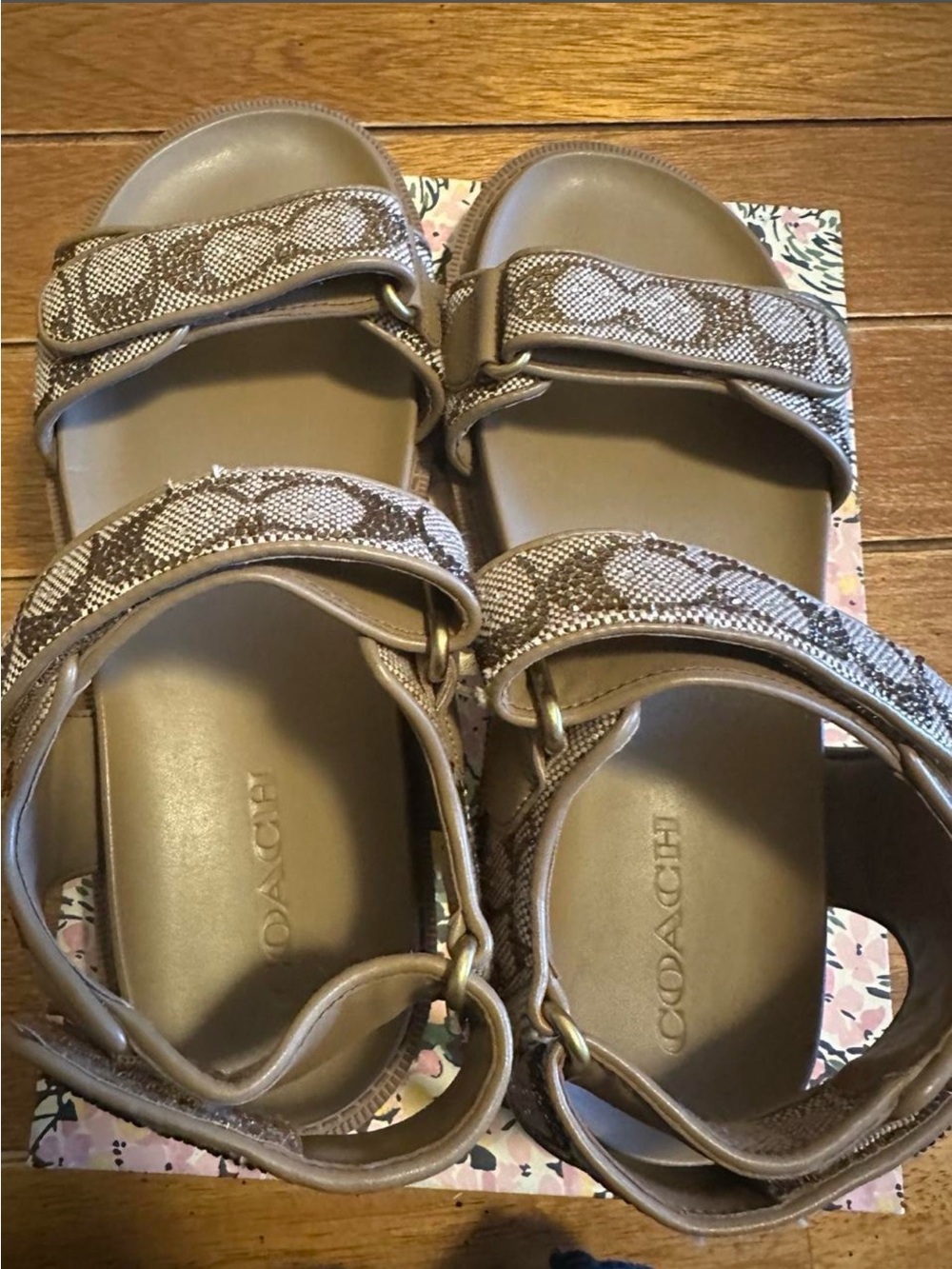 Coach Tan/Brown Signature Canvas Sport Sandals - Picture 2 of 6